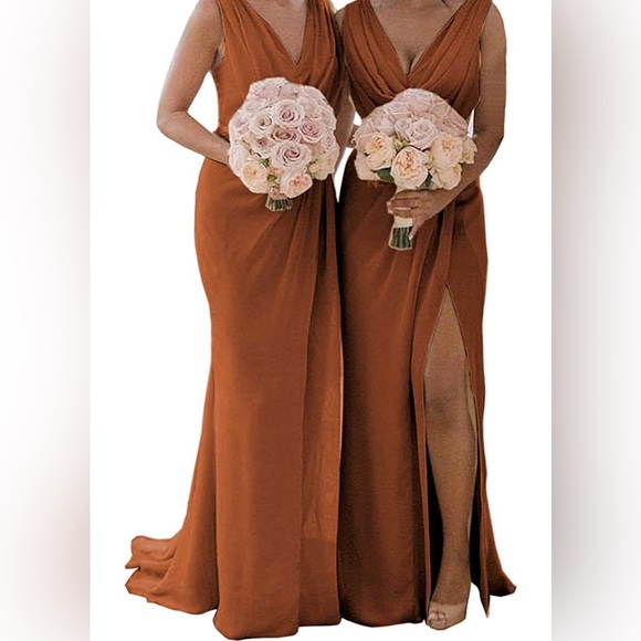 Burnt Orange V neck Dress - Picture 2 of 3